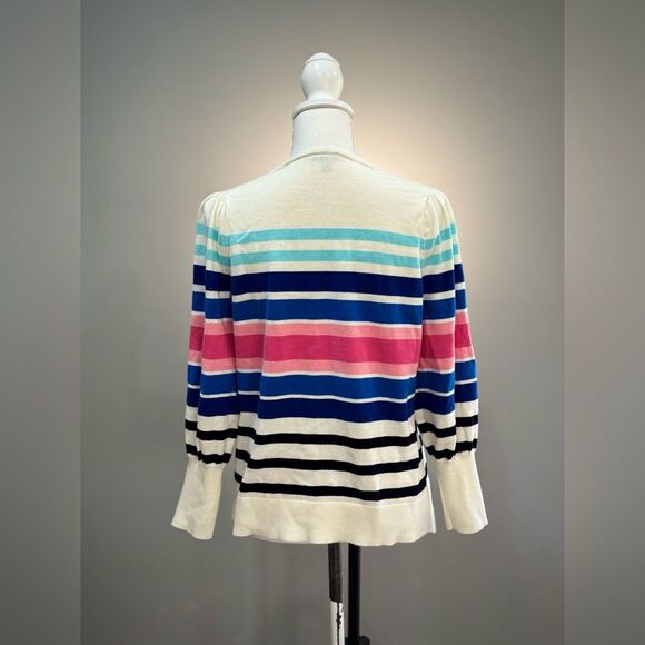 Ivory Talbots Colorful Stripe Crewneck Sweater Size LP EUC - Picture 2 of 6